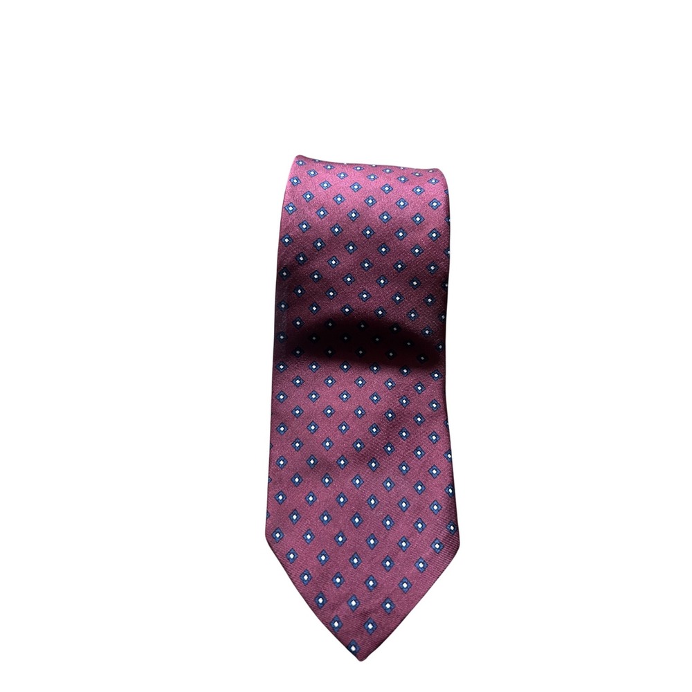 Brooks Brothers Mens Silk Tie Burgundy Blue Diamond‎ Pattern Maker's Tie